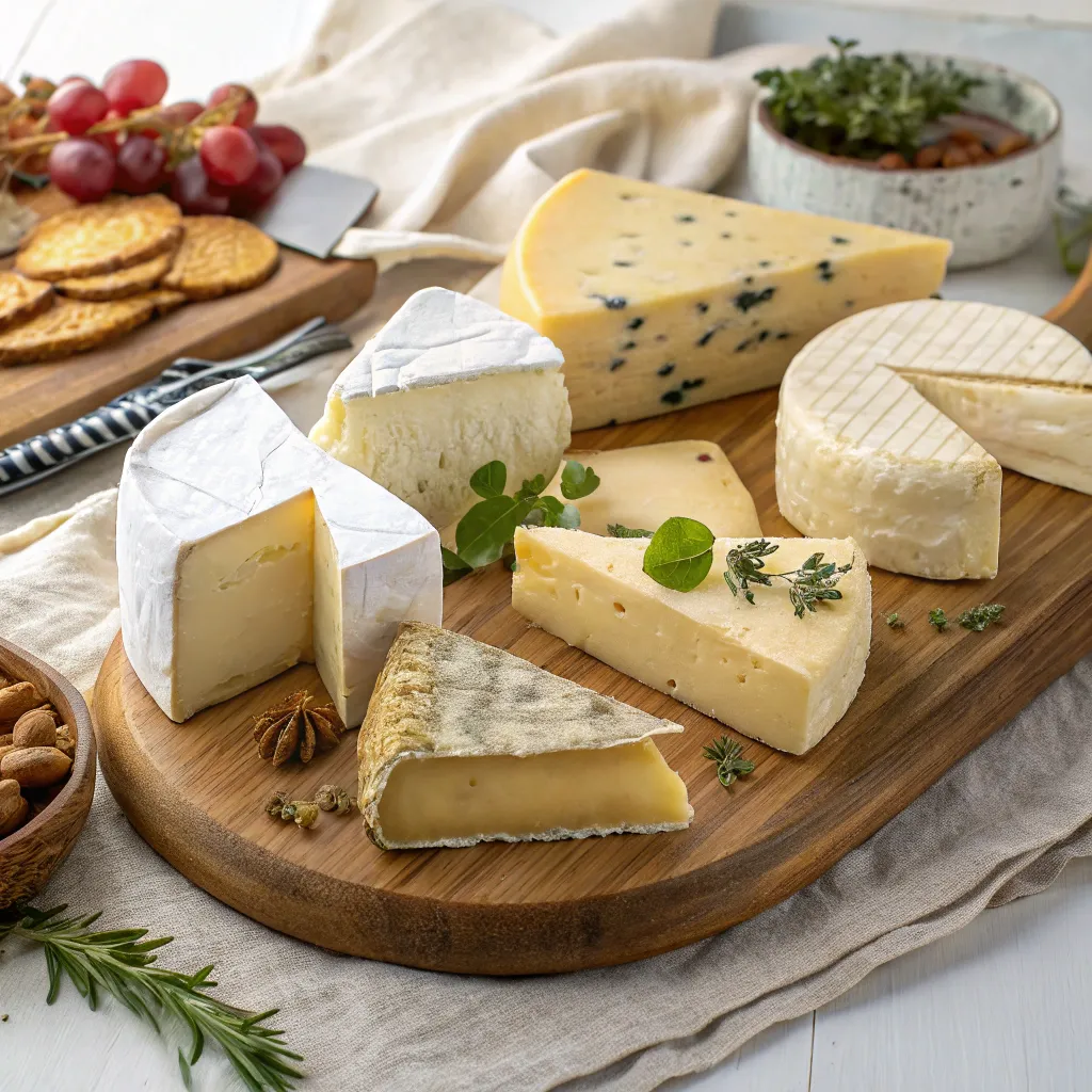 A gourmet selection of various cheeses